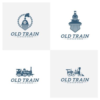 Klasik tren logosu seti, lokomotif logo tasarım vektör şablonu, yaratıcı tasarım, simge sembolü