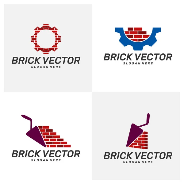 Set of Brick Building logo design vector, Brickwork simple modern logo template, Emblem, Design Concept, Creative Symbol, Icon — 스톡 벡터