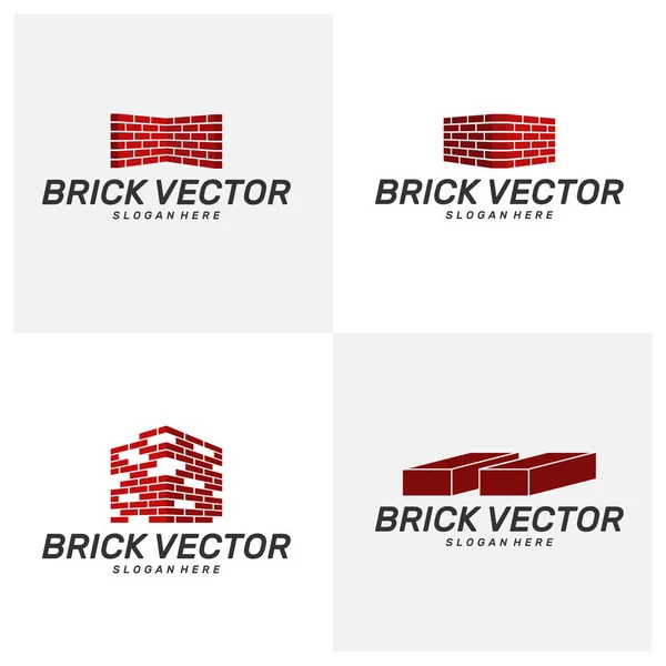 Set of Brick Building logo design vector, Brickwork simple modern logo template, Emblem, Design Concept, Creative Symbol, Icon — Stock Vector