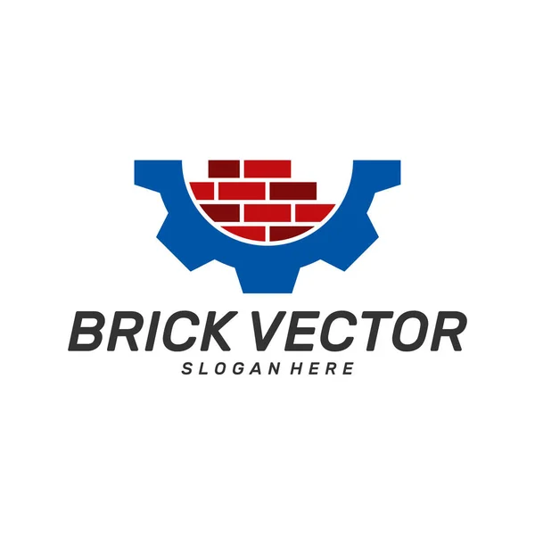 Gear Brick Building logo design vector, Brickwork simple modern logo template, Emblem, Design Concept, Creative Symbol, Icon — 스톡 벡터