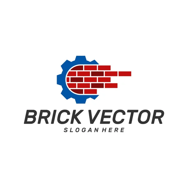 Gear Brick Binası logo tasarım vektörü, tuğla işi basit modern logo şablonu, amblem, tasarım konsepti, yaratıcı sembol, simge — Stok Vektör