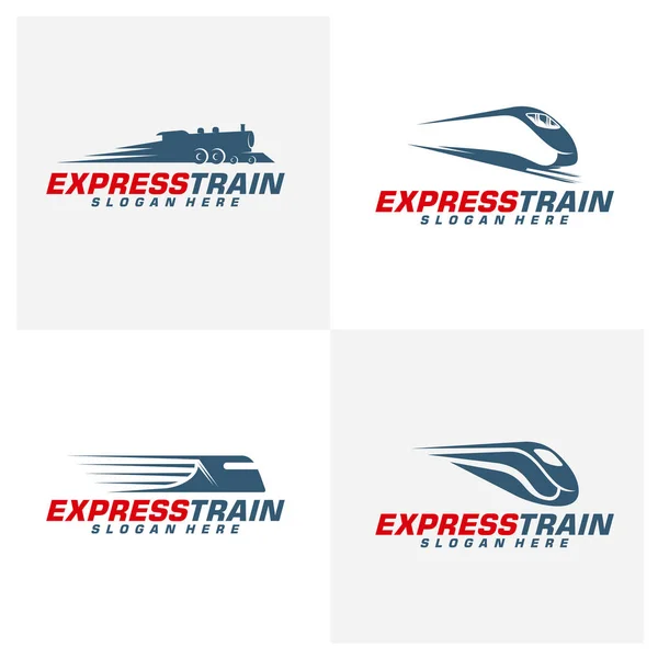 Набор векторных шаблонов дизайна логотипа скоростного поезда, креативный дизайн, иконка — стоковый вектор