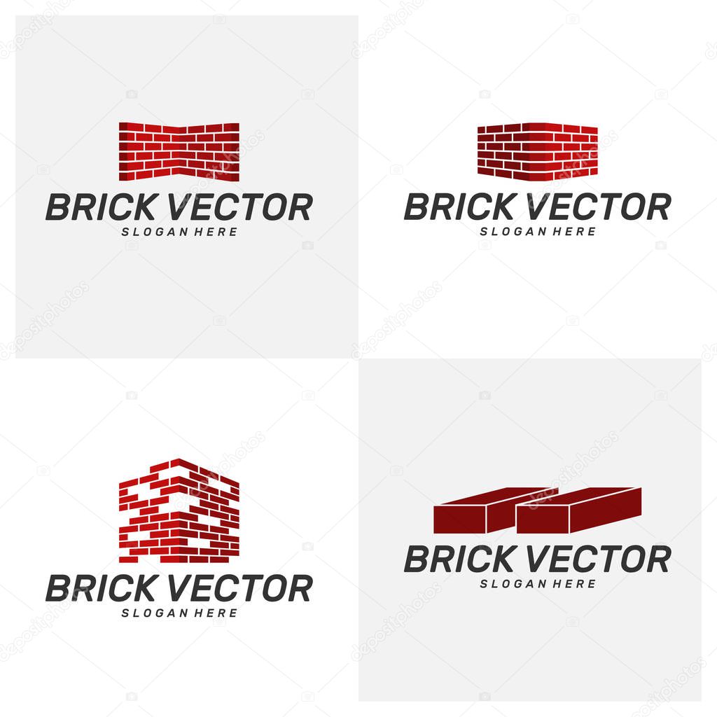 Set of Brick Building logo design vector, Brickwork simple modern logo template, Emblem, Design Concept, Creative Symbol, Icon