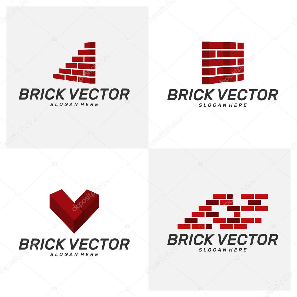 Set of Brick Building logo design vector, Brickwork simple modern logo template, Emblem, Design Concept, Creative Symbol, Icon