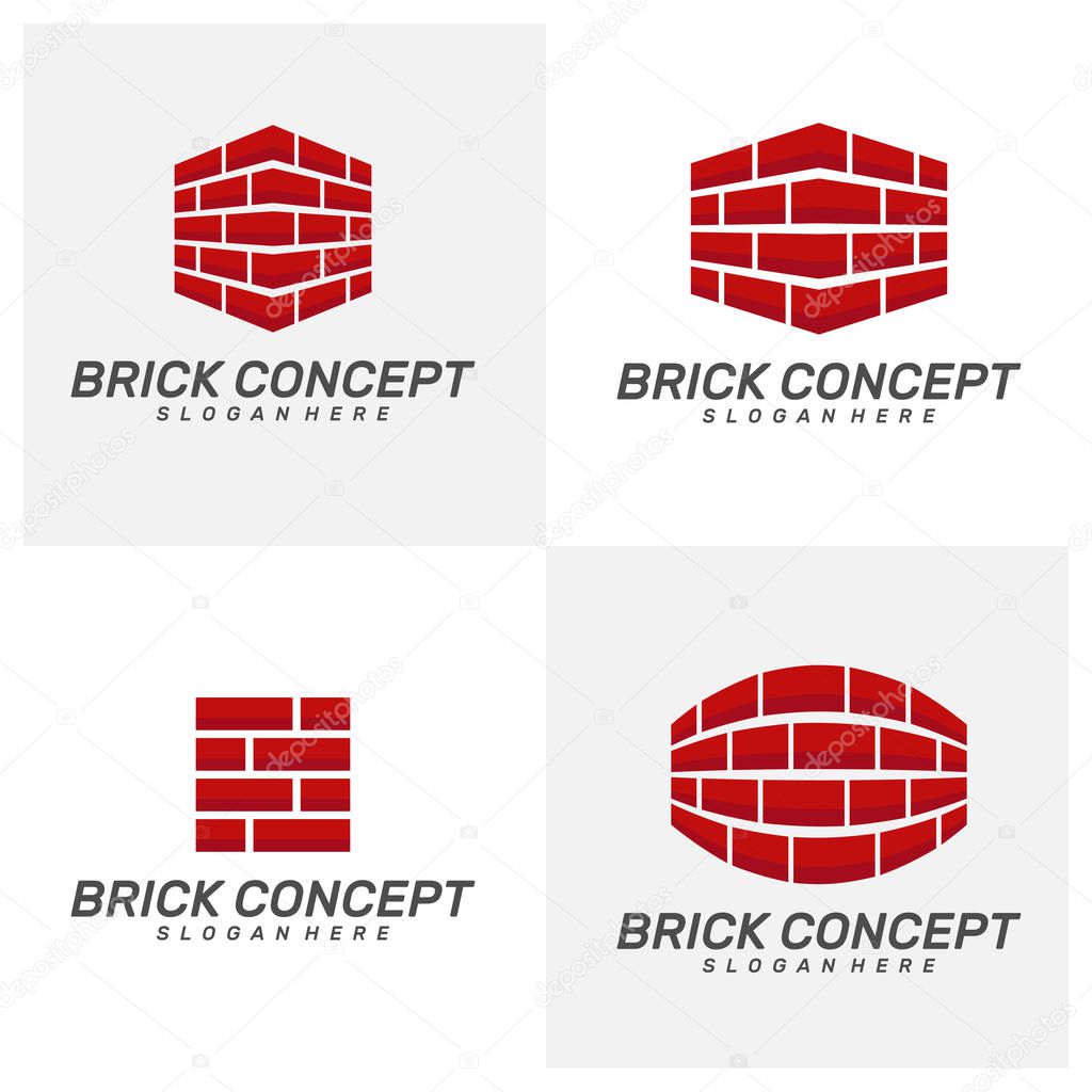 Set of Brick Building logo design vector, Brickwork simple modern logo template, Emblem, Design Concept, Creative Symbol, Icon
