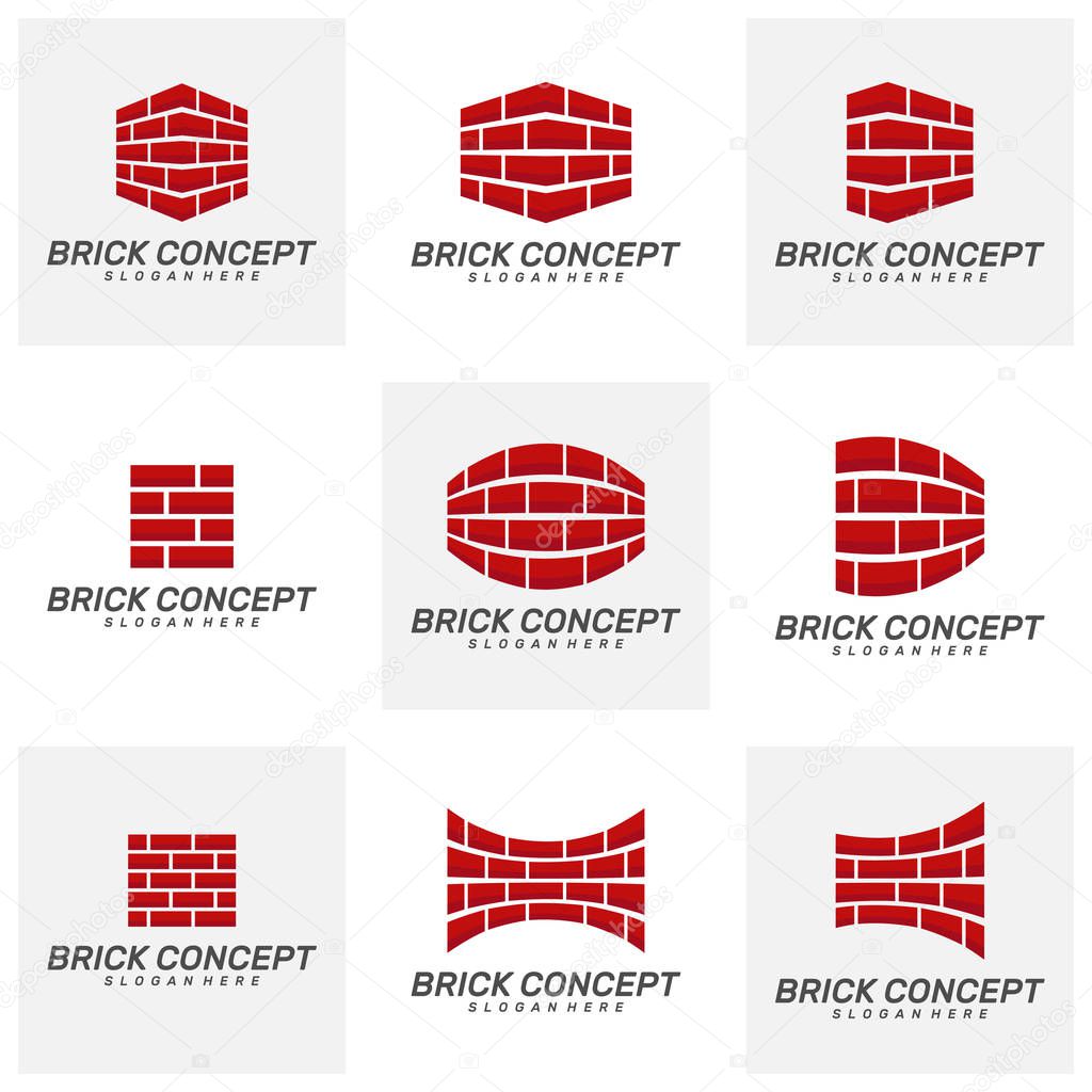 Set of Brick Building logo design vector, Brickwork simple modern logo template, Emblem, Design Concept, Creative Symbol, Icon