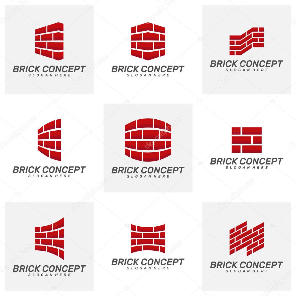 Set of Brick Building logo design vector, Brickwork simple modern logo template, Emblem, Design Concept, Creative Symbol, Icon