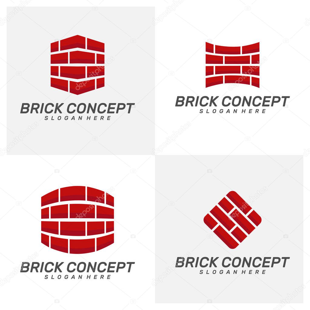Set of Brick Building logo design vector, Brickwork simple modern logo template, Emblem, Design Concept, Creative Symbol, Icon