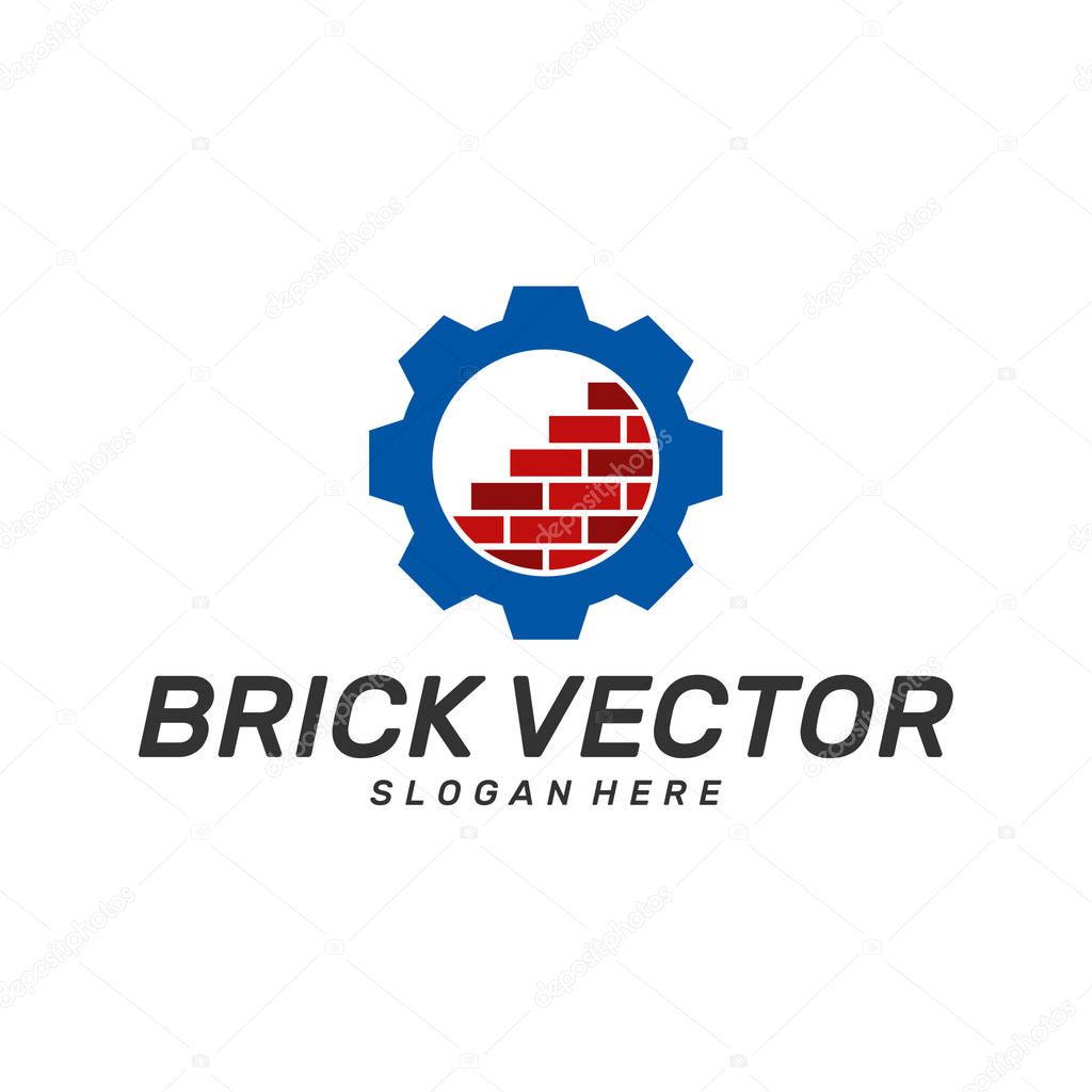Gear Brick Building logo design vector, Brickwork simple modern logo template, Emblem, Design Concept, Creative Symbol, Icon