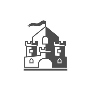 Castle logo tasarımı Vektör Şablonu. Soyut. Beyaz arkaplanda izole bina, illüstrasyon