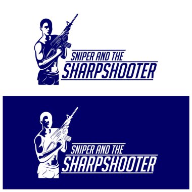 Keskin nişancı vektör logosu tasarım tarzı, Keskin nişancı stili logo şablonu, amblem ve tişört baskısı. Spor takımı için keskin nişancı illüstrasyonu.