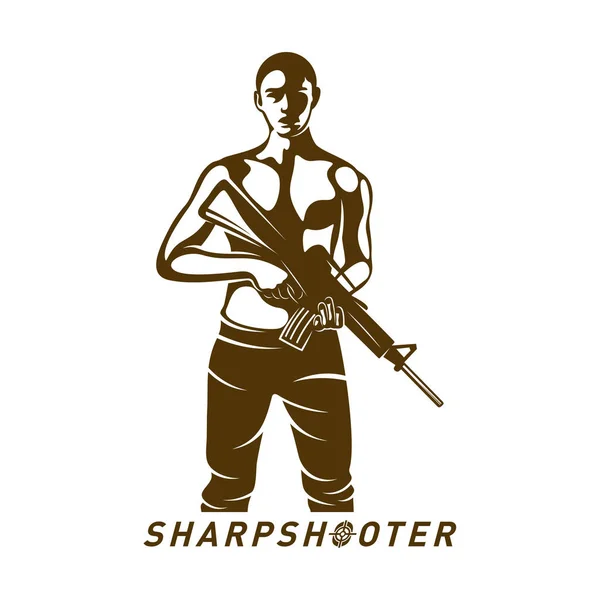 Снайперский векторный дизайн логотипа стиль концепции, Sharpshooter Style Concept шаблон логотипа, эмблема и печать футболки. снайперская иллюстрация для спортивной команды . — стоковый вектор