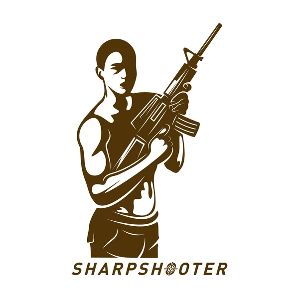 Sniper vector logó design koncepció stílus, Sharpshooter Style Concept logó Sablon, embléma és póló nyomtatás. mesterlövész illusztráció sport csapat. — Stock Vector