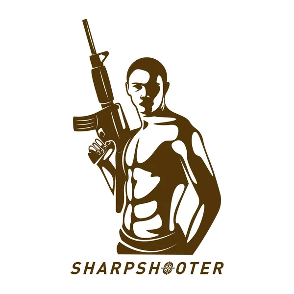 Sniper vector logo design concept style, Sharpshooter Style Concept logo Template, emblema e impressão de camiseta. ilustração sniper para equipe de esporte . — Vetor de Stock