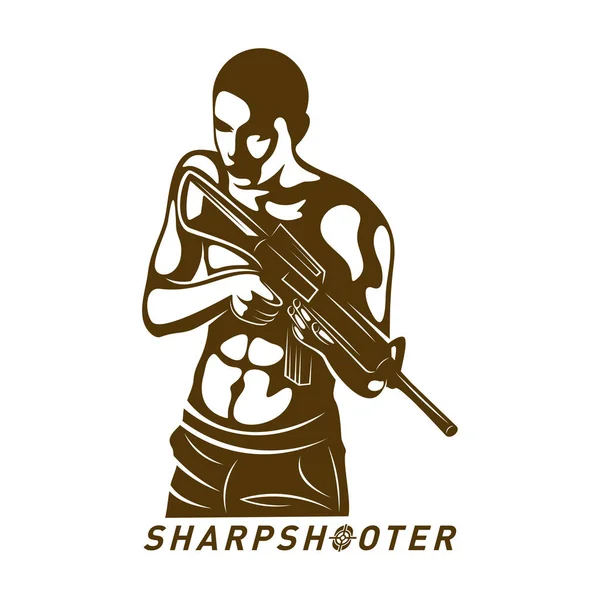 Снайперский векторный дизайн логотипа стиль концепции, Sharpshooter Style Concept шаблон логотипа, эмблема и печать футболки. снайперская иллюстрация для спортивной команды . — стоковый вектор
