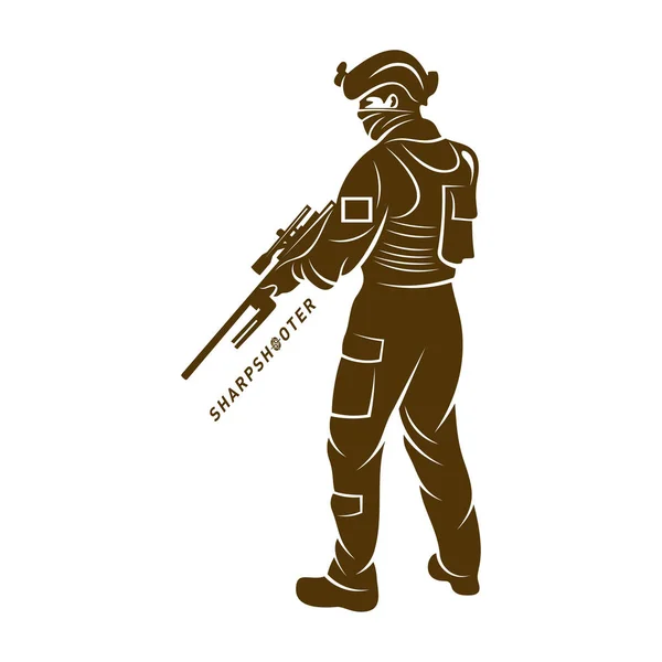 Sniper vektorové logo design design styl, Sharpshooter styl koncepce logo šablony, emblém a tshirt tisk. Ostřelovač ilustrace pro sportovní tým. — Stockový vektor