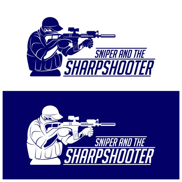 Sniper vector logo design concept style, Sharpshooter Style Concept logo Template, emblema e impressão de camiseta. ilustração sniper para equipe de esporte . —  Vetores de Stock