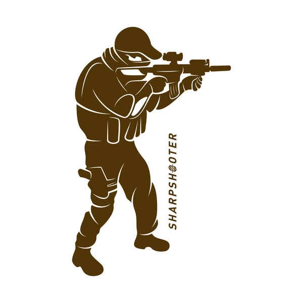 Scharfschützen-Vektor-Logo-Design-Konzept-Stil, Sharpshooter-Stil Konzept-Logo-Vorlage, Emblem und T-Shirt-Druck. Scharfschützenillustration für Sportteam. — Stockvektor