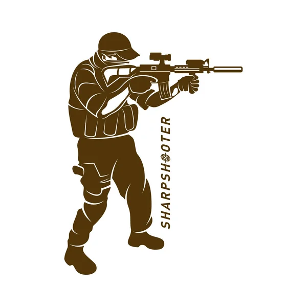Sniper vektorové logo design design styl, Sharpshooter styl koncepce logo šablony, emblém a tshirt tisk. Ostřelovač ilustrace pro sportovní tým. — Stockový vektor