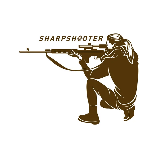 Sniper vector logo design concept style, Sharpshooter Style Concept logo Template, emblema e impressão de camiseta. ilustração sniper para equipe de esporte . — Vetor de Stock