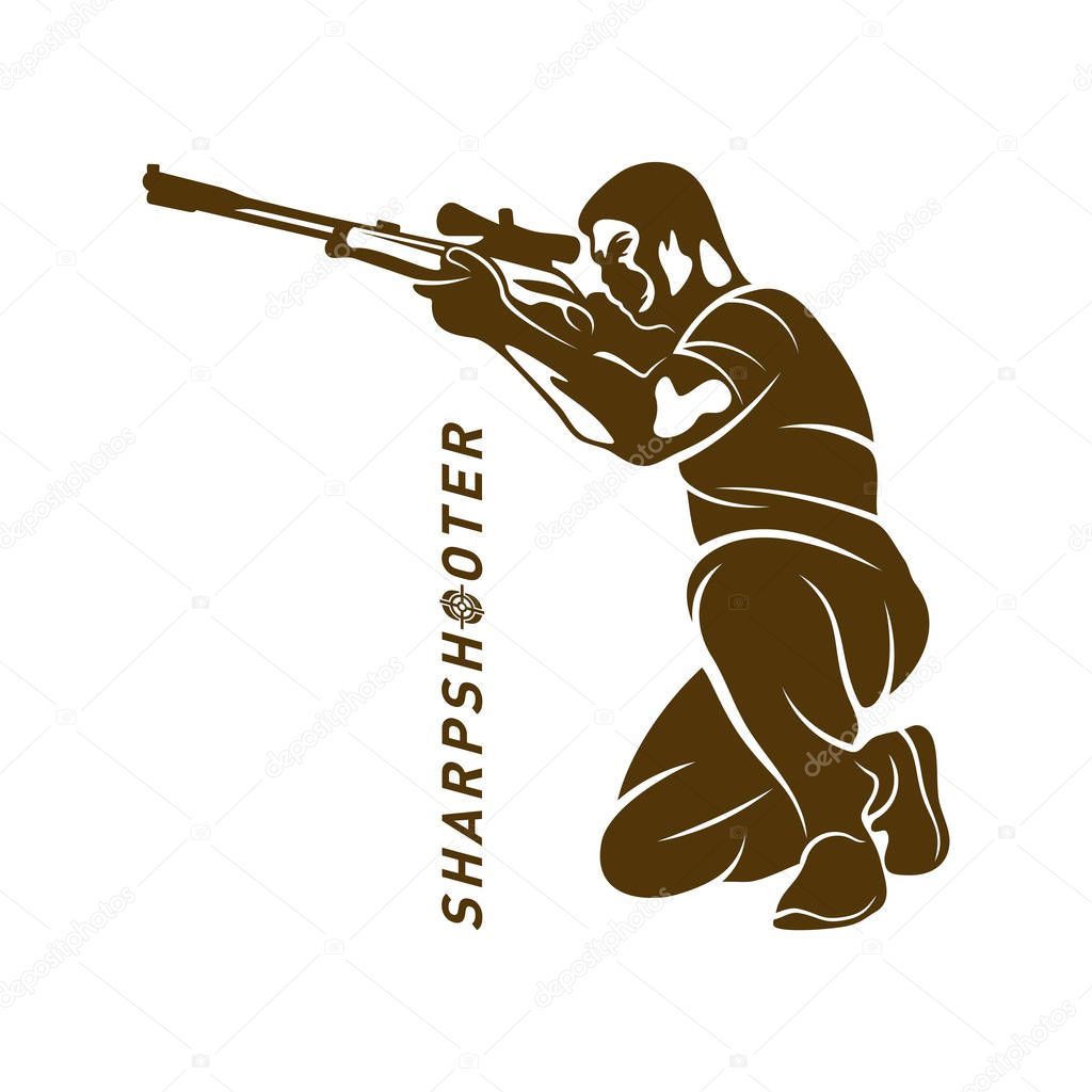 Sniper vector logo design concept style, Sharpshooter Style Concept logo Template, emblem and tshirt printing. sniper illustration for sport team.