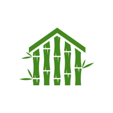 Ev Bambu logo şablonu. Yeşil bambu ağaçlarının vektör tasarımı. Bambu sapı logosu