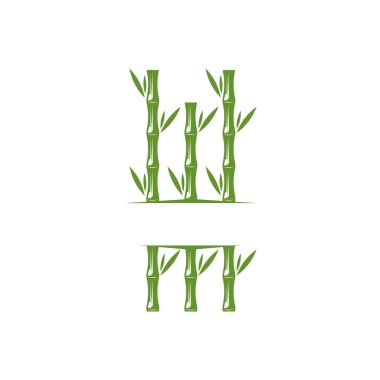 Bambu logo şablonu. Yeşil bambu ağaçlarının vektör tasarımı. Bambu sapı logosu