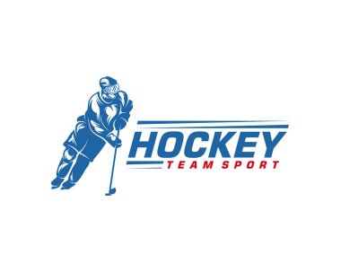 Hokey logosu şablonu. Oyuncu Hokey Vektör Tasarımı. Hokey oyuncusunun görüntüsü