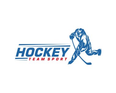 Hokey logosu şablonu. Oyuncu Hokey Vektör Tasarımı. Hokey oyuncusunun görüntüsü