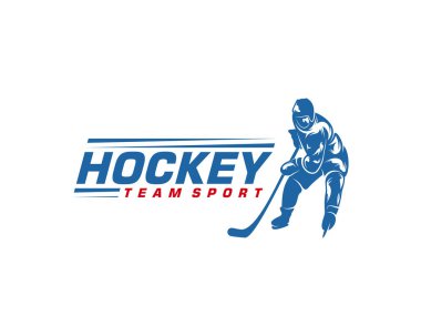 Hokey logosu şablonu. Oyuncu Hokey Vektör Tasarımı. Hokey oyuncusunun görüntüsü