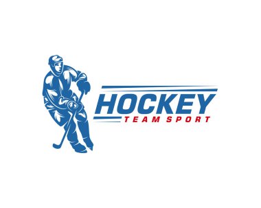 Hokey logosu şablonu. Oyuncu Hokey Vektör Tasarımı. Hokey oyuncusunun görüntüsü