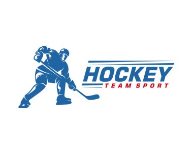 Hokey logosu şablonu. Oyuncu Hokey Vektör Tasarımı. Hokey oyuncusunun görüntüsü