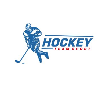 Hokey logosu şablonu. Oyuncu Hokey Vektör Tasarımı. Hokey oyuncusunun görüntüsü