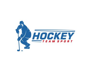 Hokey logosu şablonu. Oyuncu Hokey Vektör Tasarımı. Hokey oyuncusunun görüntüsü