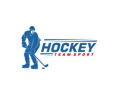 Hokey logosu şablonu. Oyuncu Hokey Vektör Tasarımı. Hokey oyuncusunun görüntüsü