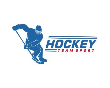 Hokey logosu şablonu. Oyuncu Hokey Vektör Tasarımı. Hokey oyuncusunun görüntüsü