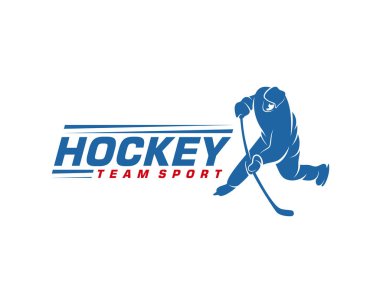 Hokey logosu şablonu. Oyuncu Hokey Vektör Tasarımı. Hokey oyuncusunun görüntüsü
