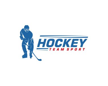 Hokey logosu şablonu. Oyuncu Hokey Vektör Tasarımı. Hokey oyuncusunun görüntüsü