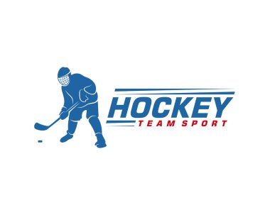 Hokey logosu şablonu. Oyuncu Hokey Vektör Tasarımı. Hokey oyuncusunun görüntüsü