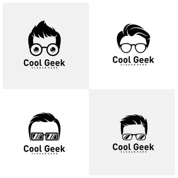 Zestaw szablonów projektu Social Geek Logo. Ikona wektora kujonów. Ilustracja — Wektor stockowy