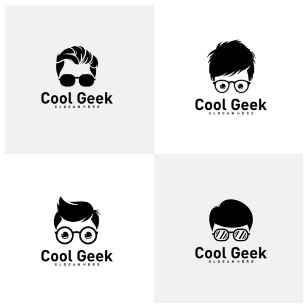 Zestaw szablonów projektu Social Geek Logo. Ikona wektora kujonów. Ilustracja — Wektor stockowy