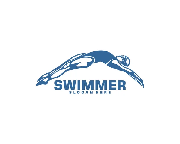 Diseño del logo de natación vector, logotipo creativo de nadador Vector — Archivo Imágenes Vectoriales