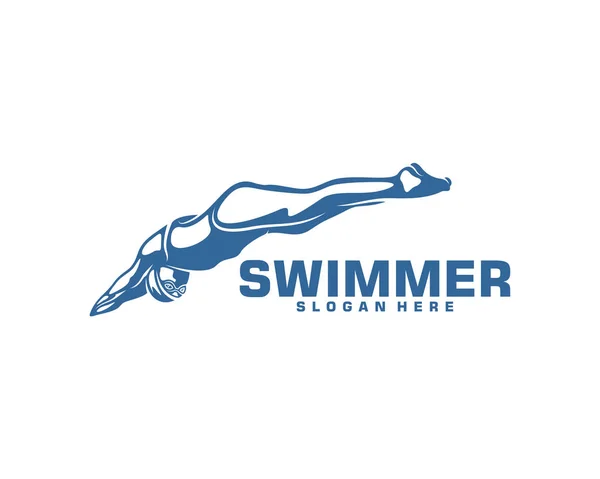 Nuoto logo disegni vettoriale, Creative Swimmer logo vettoriale — Vettoriale Stock