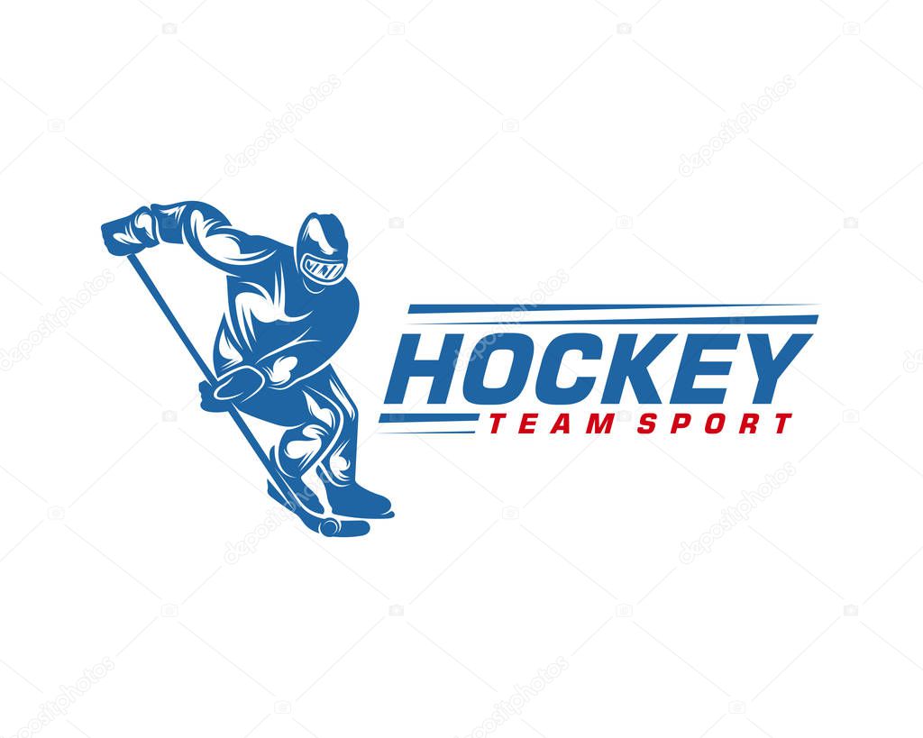 Hockey logo template. Player Hockey vector design. Illustration of hockey player