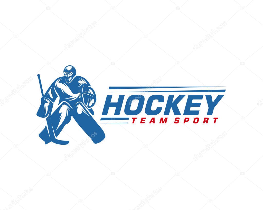 Hockey logo template. Player Hockey vector design. Illustration of hockey player