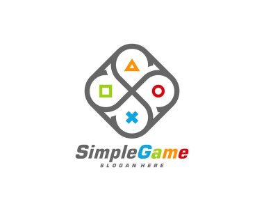Oyun logo şablonu vektörü. Joystick tasarım simgesi. Stylize joystick düğmeleri. Yaratıcı tasarım. Görüntü