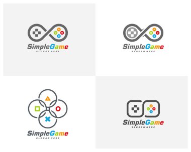 Oyun logo şablonu vektörü kümesi. Joystick tasarım simgesi. Stylize joystick düğmeleri. Yaratıcı tasarım. Görüntü