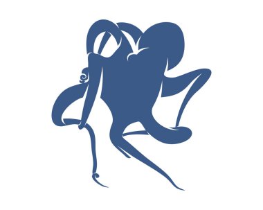 Ahtapot logo vektör şablonu. Beyaz arka planda izole ahtapot tasarımı. Görüntü