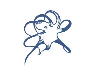 Ahtapot logo vektör şablonu. Beyaz arka planda izole ahtapot tasarımı. Görüntü