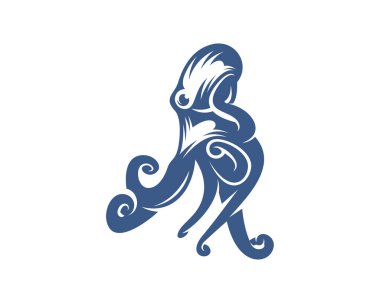Ahtapot logo vektör şablonu. Beyaz arka planda izole ahtapot tasarımı. Görüntü